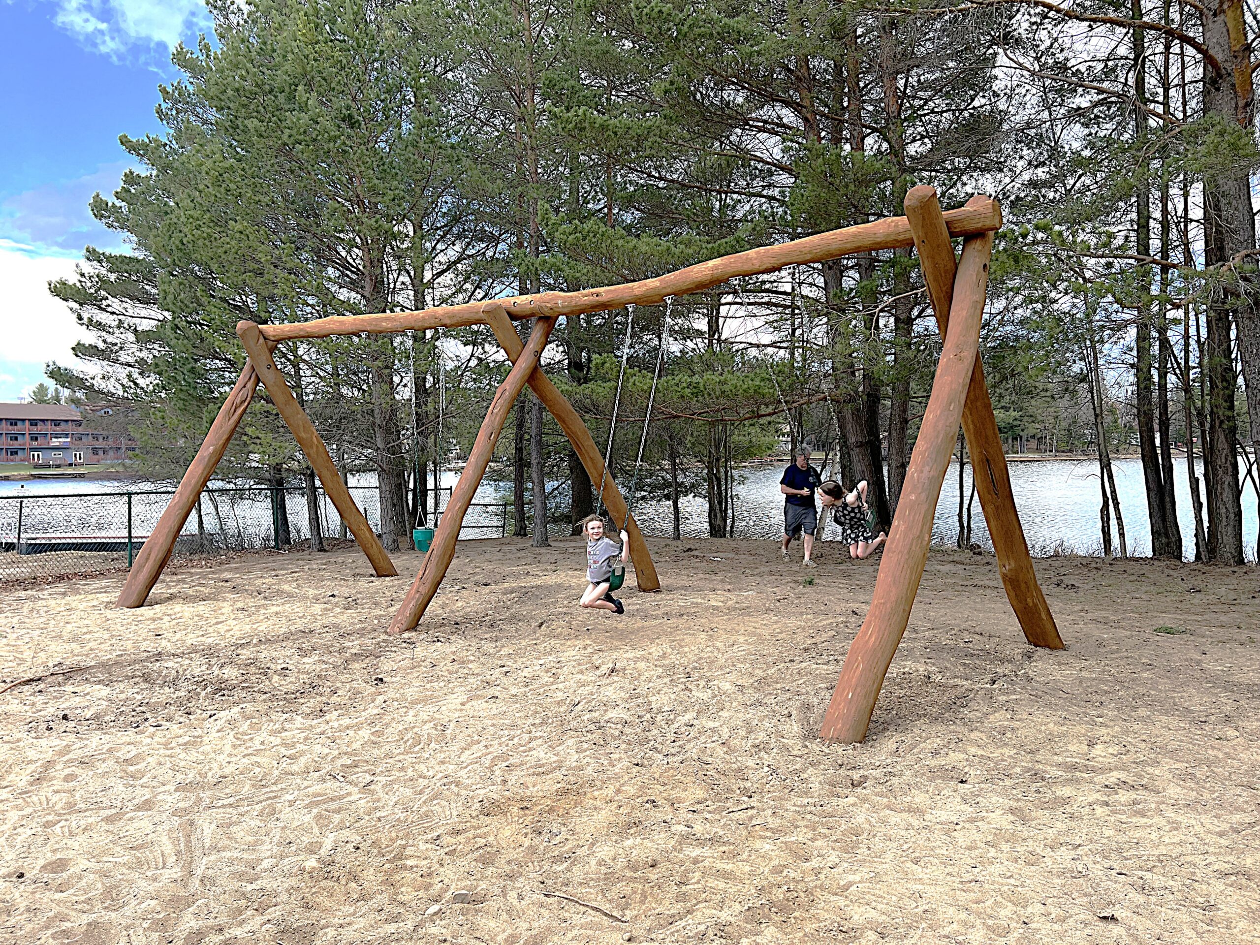 Independent Play & Free Standing 349 Locust Swing Set- 2 Bay (2)